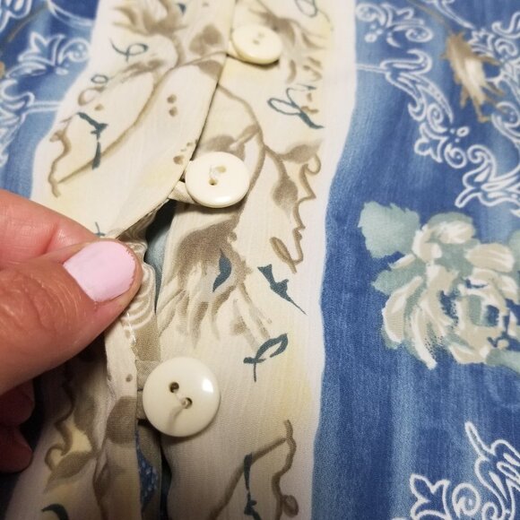 🍉Vintage Bohemian Ashley Taylor Blue Ivory 90s Y2K Floral Tunic Button Front - Picture 6 of 16